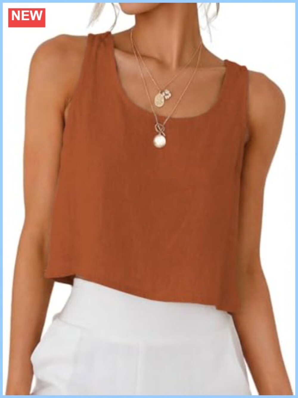 Womens Scoop Neck Crop Tank Top Sleeveless Viscose Linen Summer Shirt
